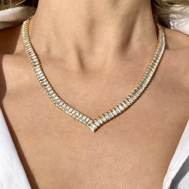 "Felice" - Modern Cubic Zirconia Bridal Necklace - Available in Silver and Gold