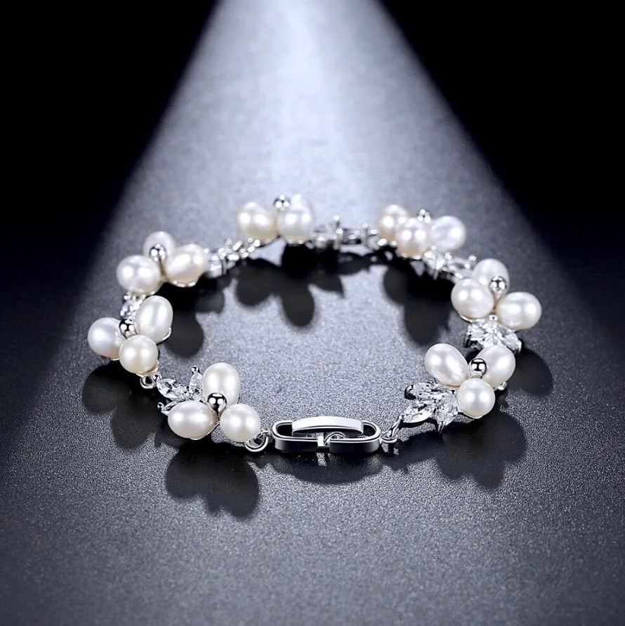 "Lena" - Freshwater Pearl and Cubic Zirconia Bridal Bracelet