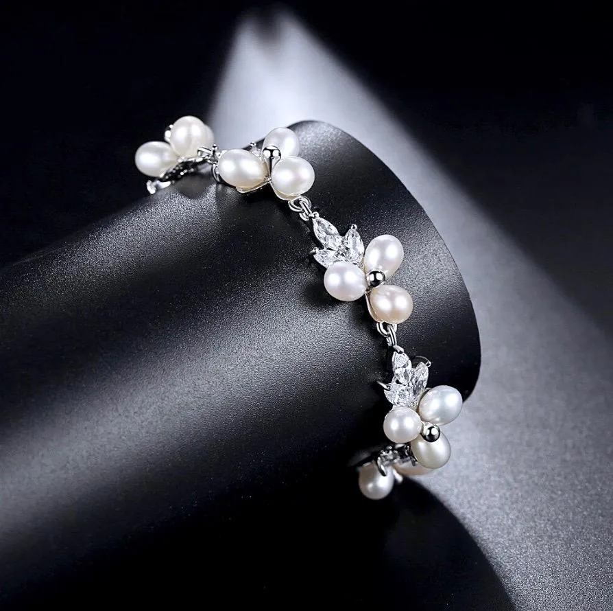 "Lena" - Freshwater Pearl and Cubic Zirconia Bridal Bracelet