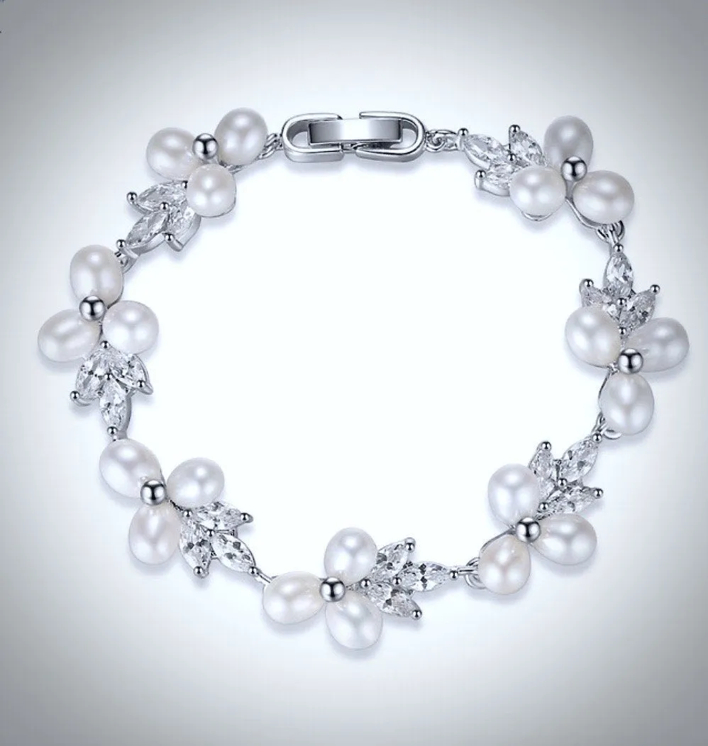 "Lena" - Freshwater Pearl and Cubic Zirconia Bridal Bracelet