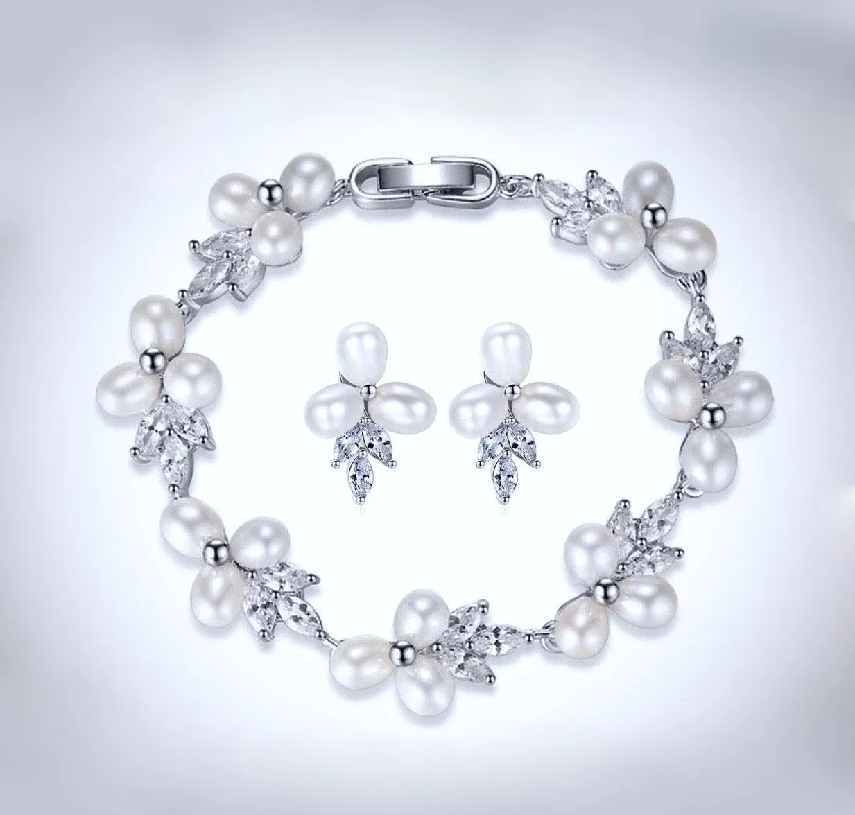 "Lena" - Freshwater Pearl and Cubic Zirconia Bridal Bracelet