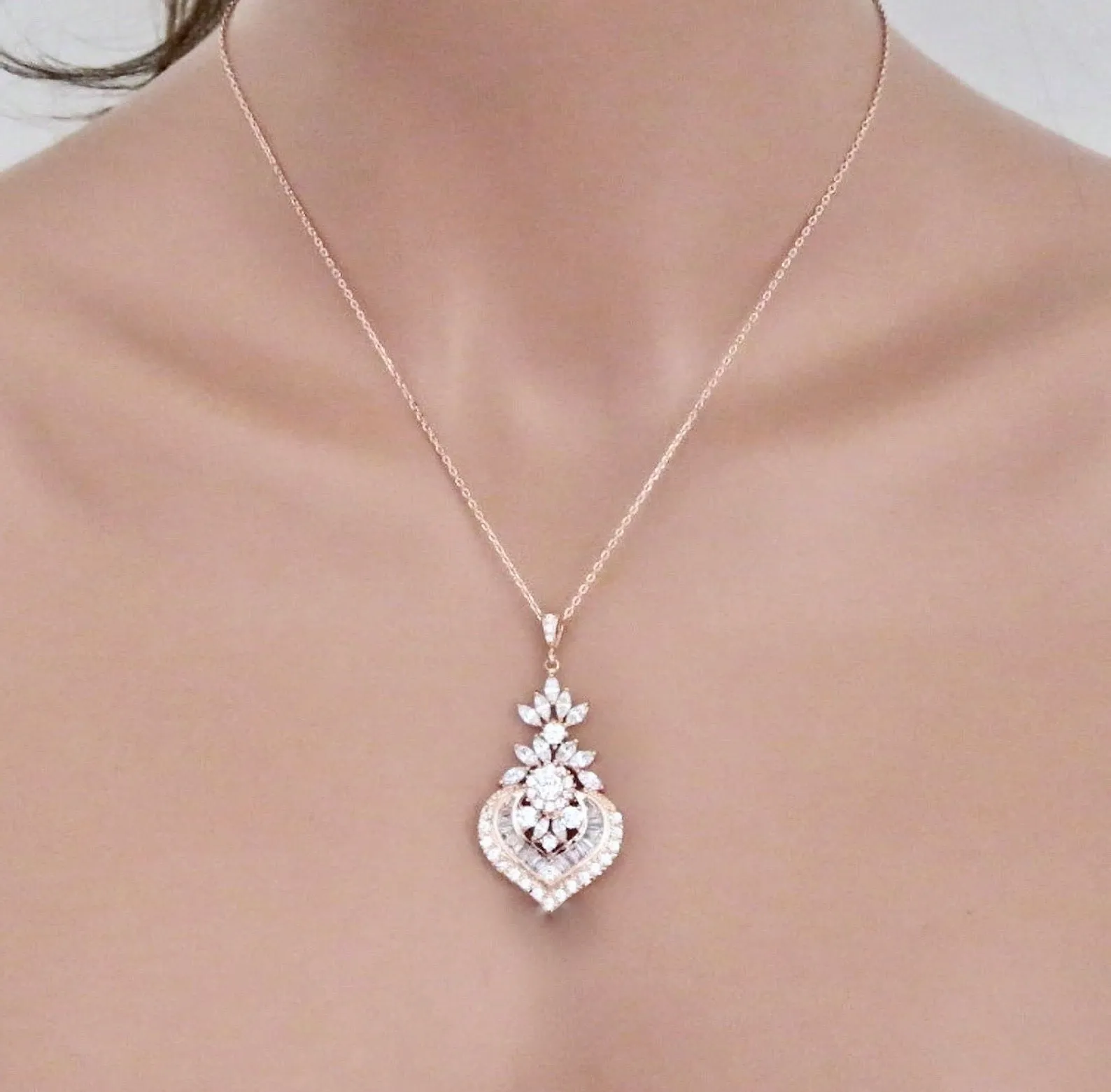 "Narissa" - Art Deco CZ Bridal Necklace - Available in Silver, Rose Gold and Yellow Gold