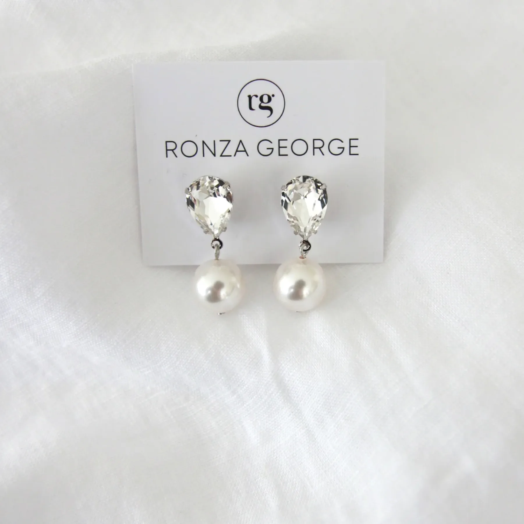 Ramina Pearl - Silver Swarovski Crystal and Pearl Bridal Drop Earrings