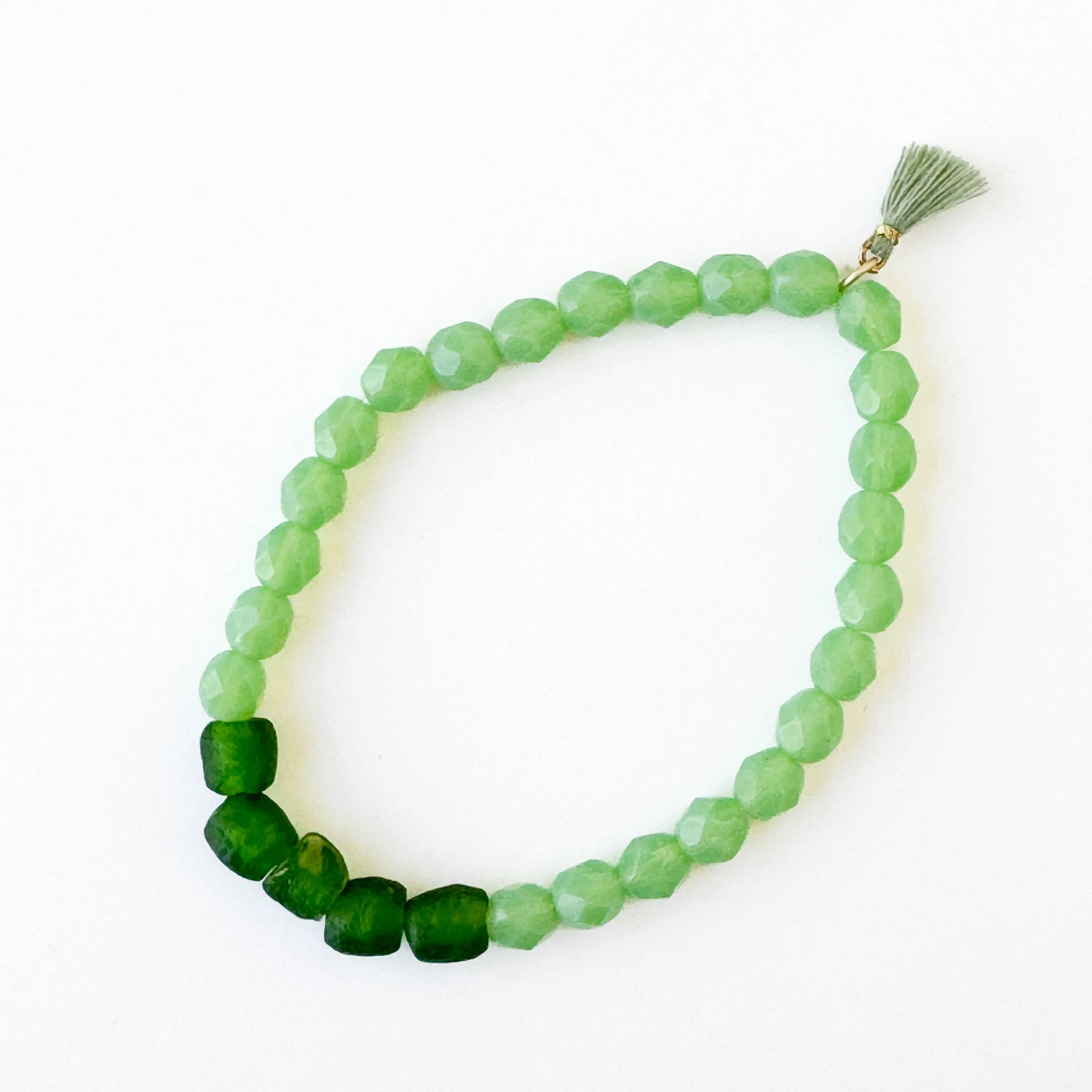 Recycled Glass And Bead Stretchy Bracelet