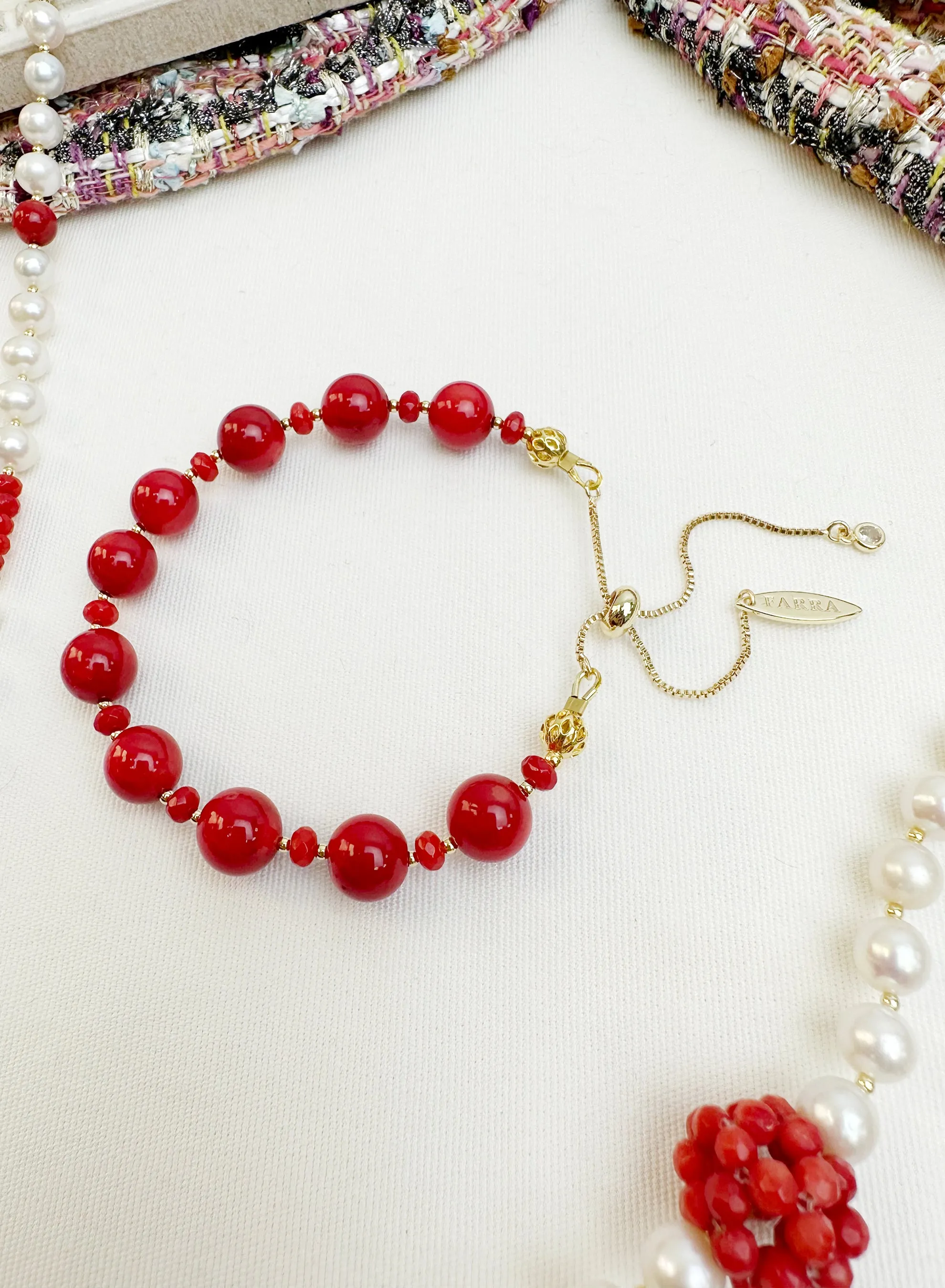 Red Bamboo Coral Adjustable Bracelet KB009