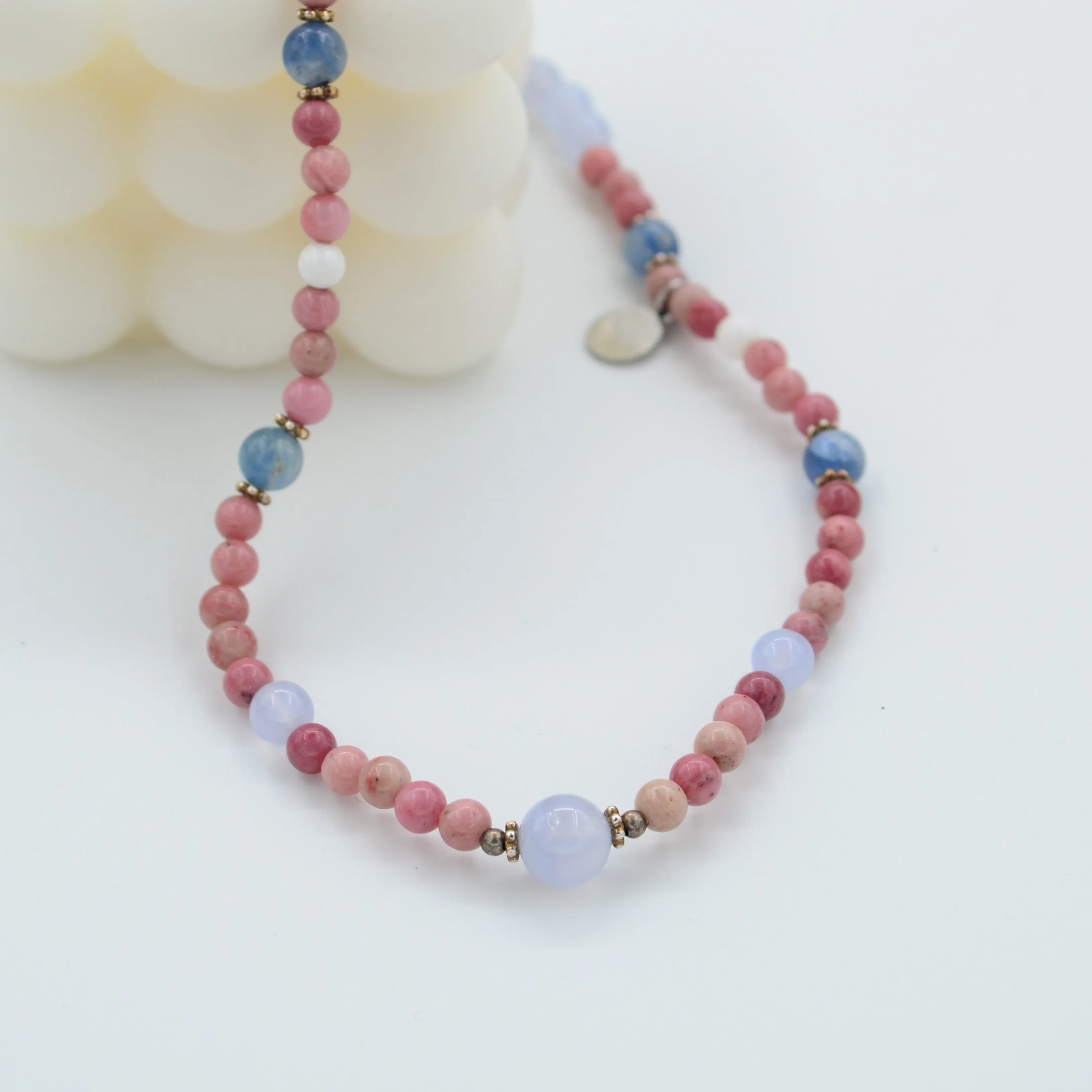 Red line stone blue line stone agate double loop gemstone bracelet