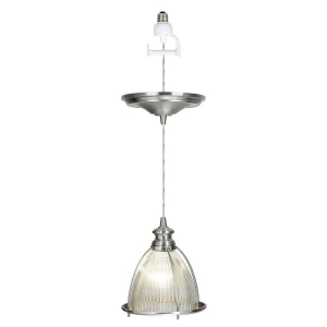 Ribbed Halophane Glass Brushed Nickel Instant Pendant Recessed Can Conversion Kit