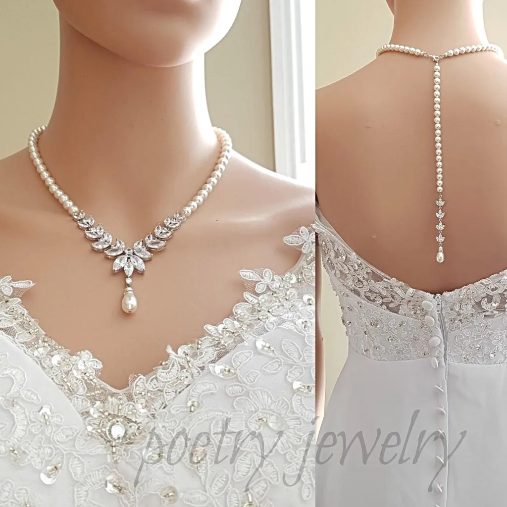 Rose Gold Back Necklace in Pearls With Separable Backdrops-Katie