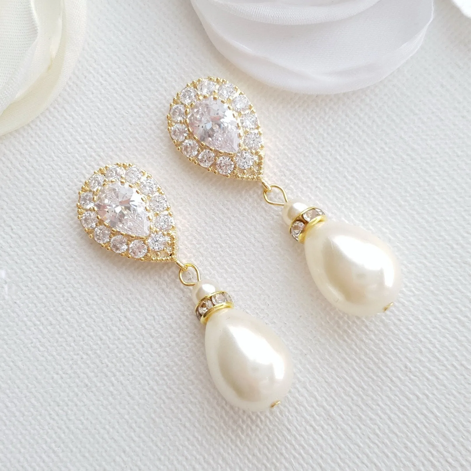 Rose Gold Pearl Drop Earrings-Penelope