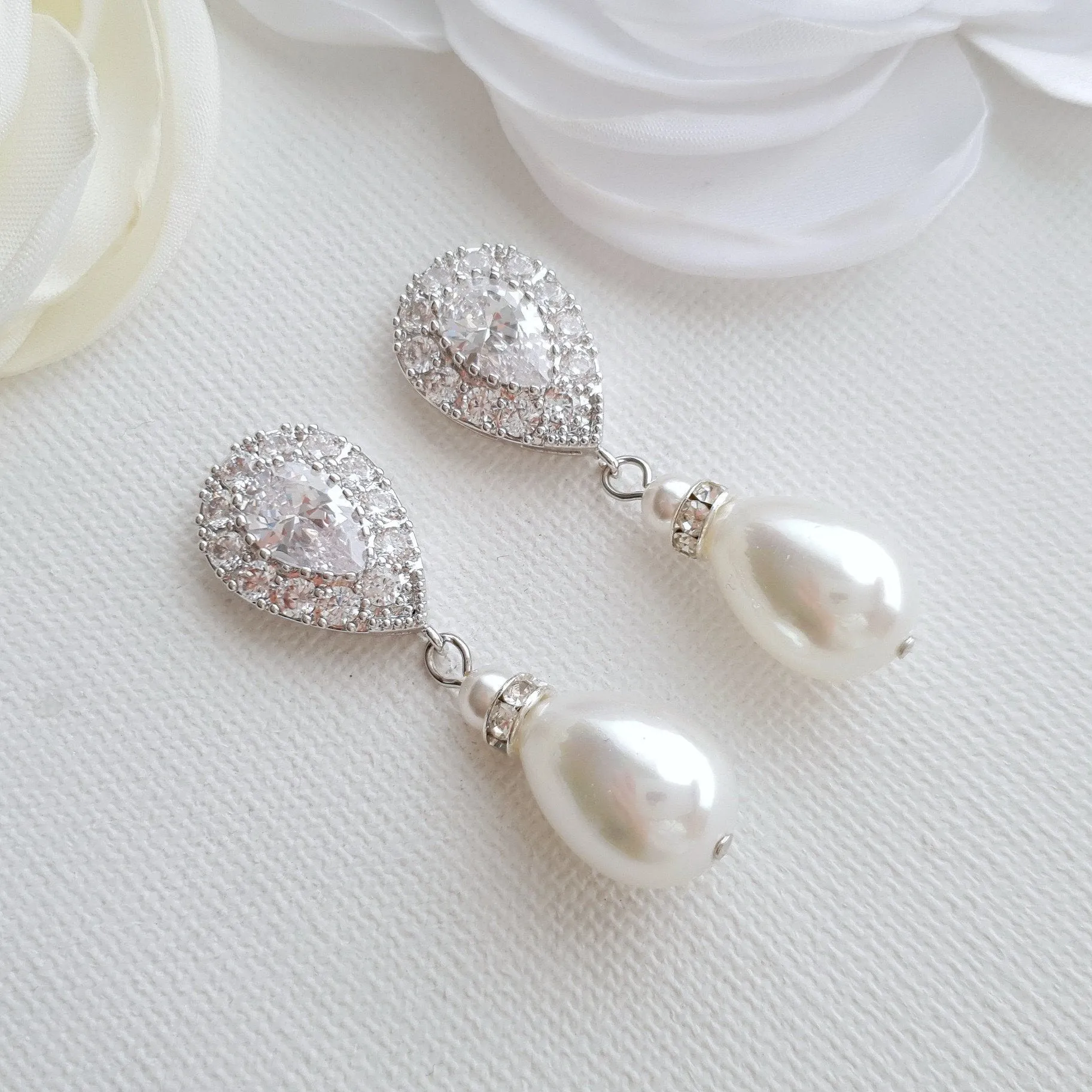 Rose Gold Pearl Drop Earrings-Penelope