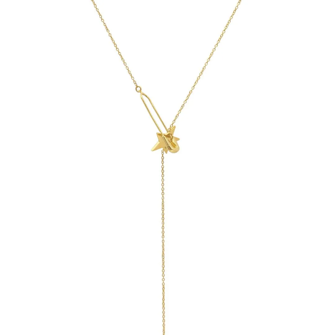 Safety Pin Star Adjustable Lariat Necklace silver gold