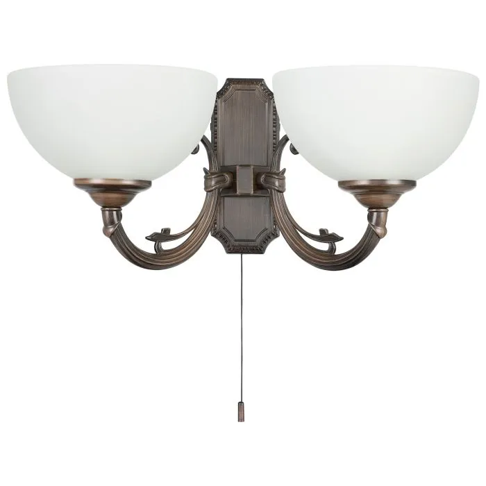 Savoy 2 Light Traditional Oil Rubbed Bronze and Satin White Glass Wall Light