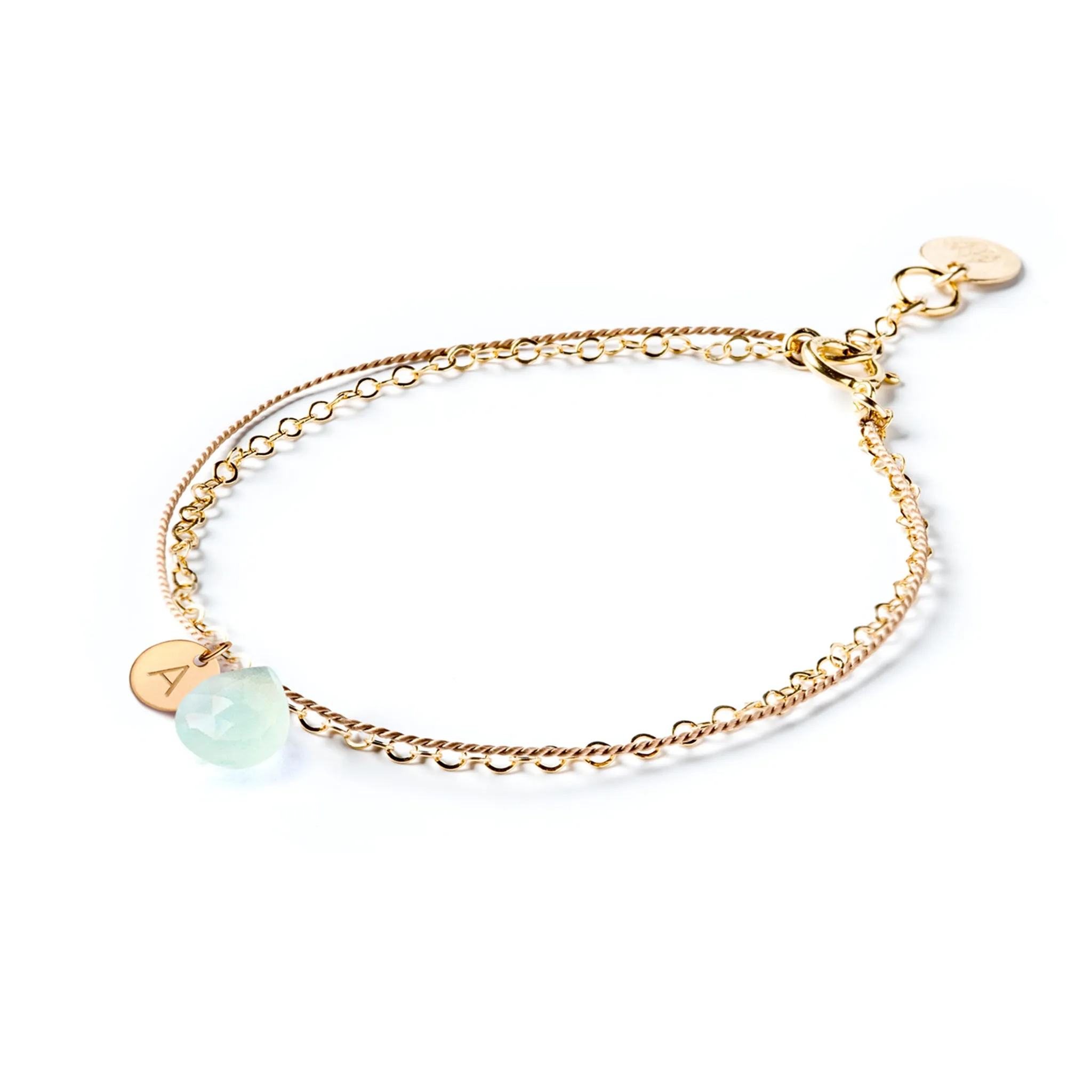 Sea Glass Chalcedony Gold and Silk Bracelet