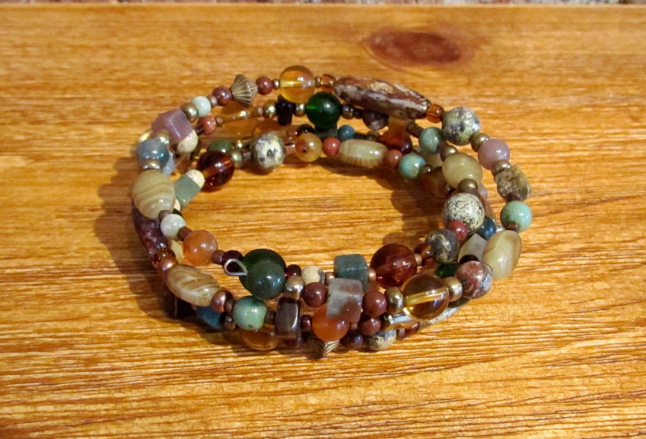 Semi Precious Beaded Spring Bracelet Handmade One Of A Kind