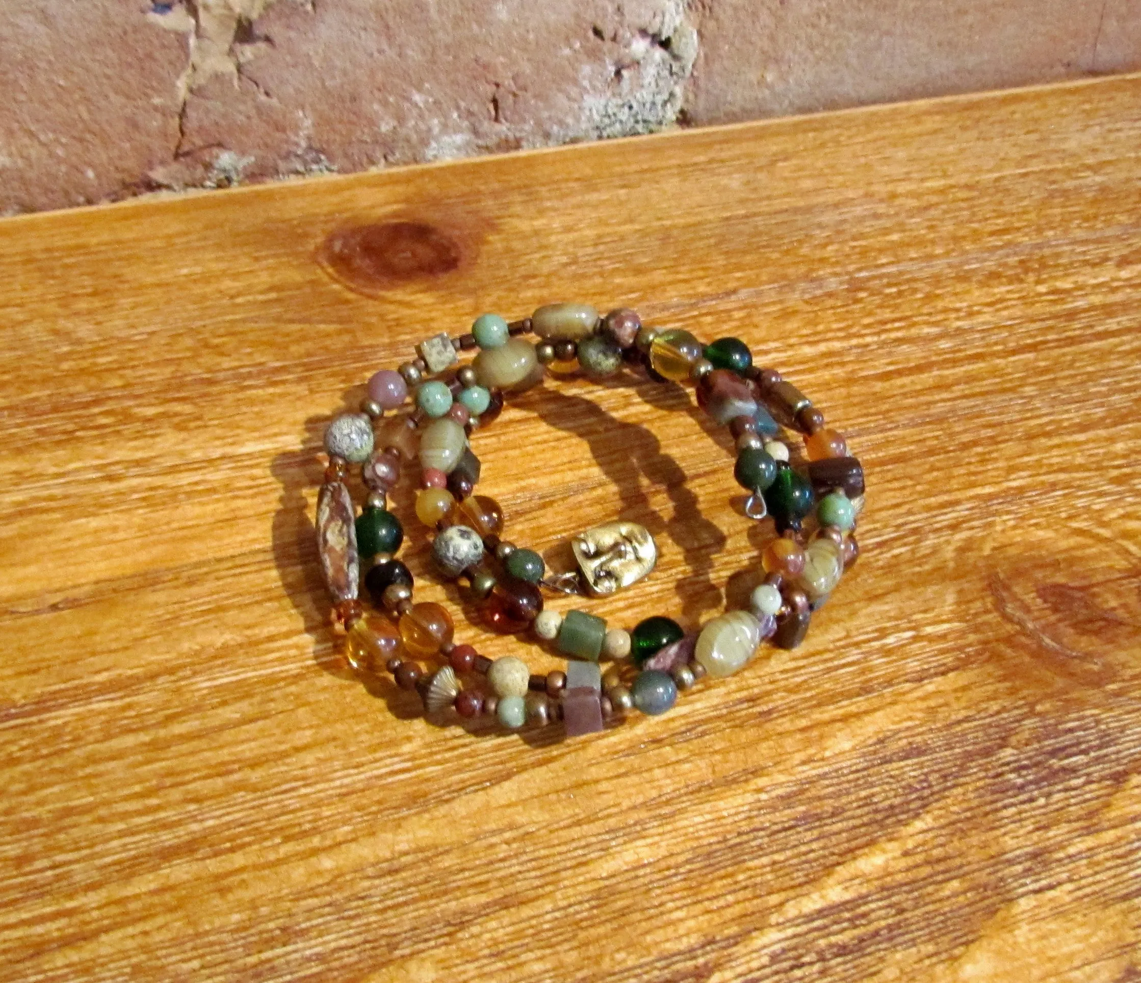 Semi Precious Beaded Spring Bracelet Handmade One Of A Kind