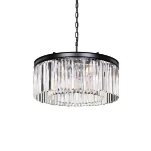 Serene 6lt Antique Black and Clear Crystal Prism Chandelier Pendant