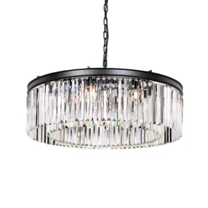 Serene 8lt Antique Black and Clear Crystal Prism Chandelier Pendant