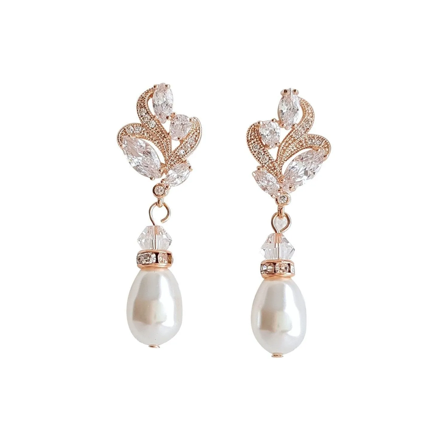 Silver Bridal Earrings With Pearl Drops-Wavy