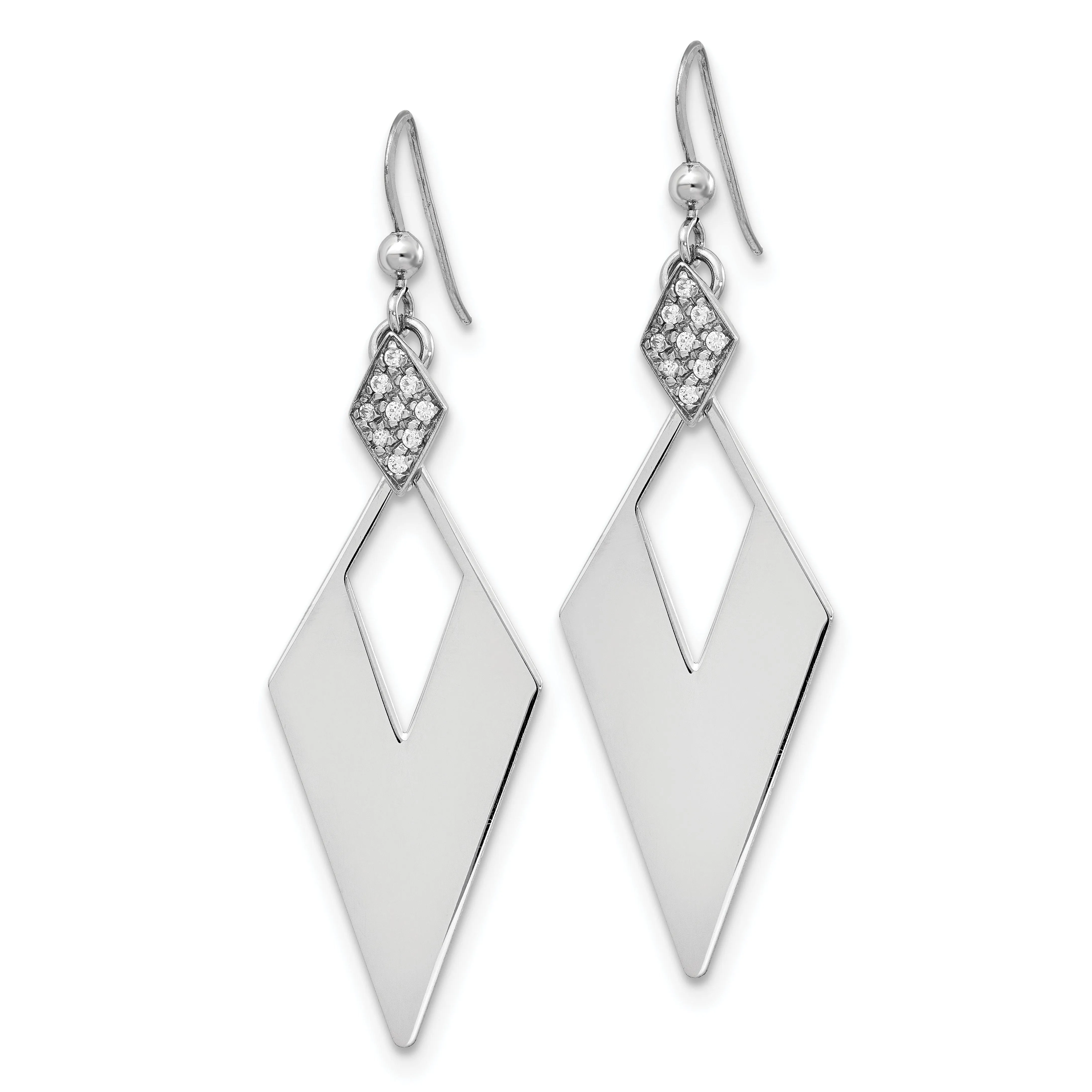 Silver Crystal Diamond Shape Dangle Earrings