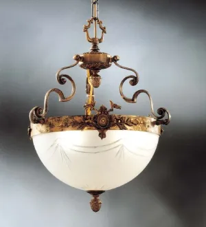 Small Italian Brass Chandelier With A Cut Glass Bowl