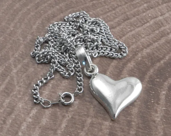 Smooth Heart Pendant on Stainless Steel Ball Chain Necklace