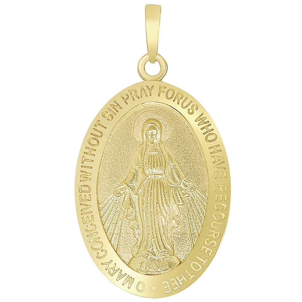 Solid 14k Gold Classic Miraculous Medallion of the Virgin Mary Pendant - Yellow Gold