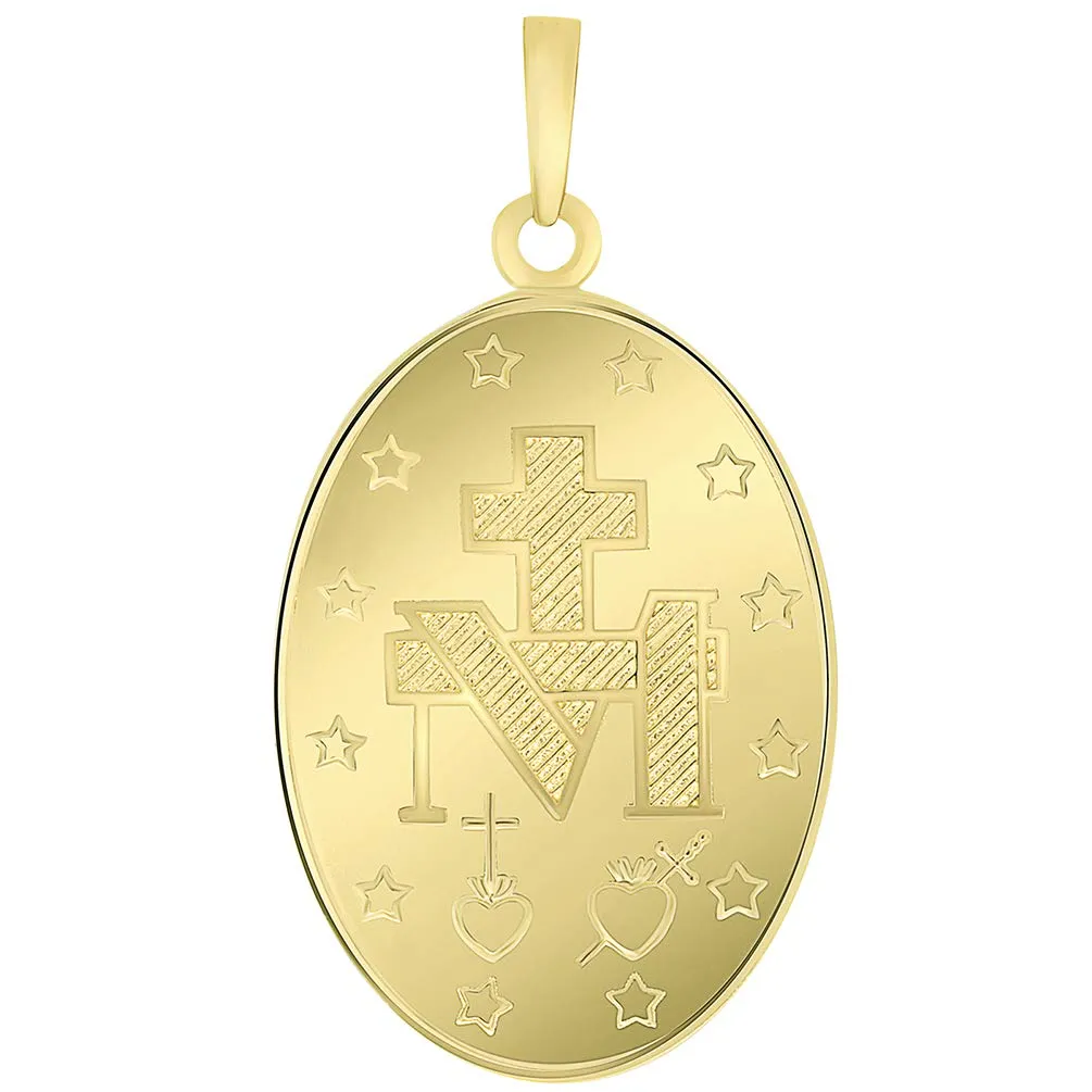 Solid 14k Gold Classic Miraculous Medallion of the Virgin Mary Pendant - Yellow Gold