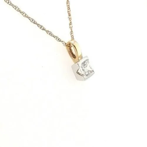 Square two tone cz pendant 9ct