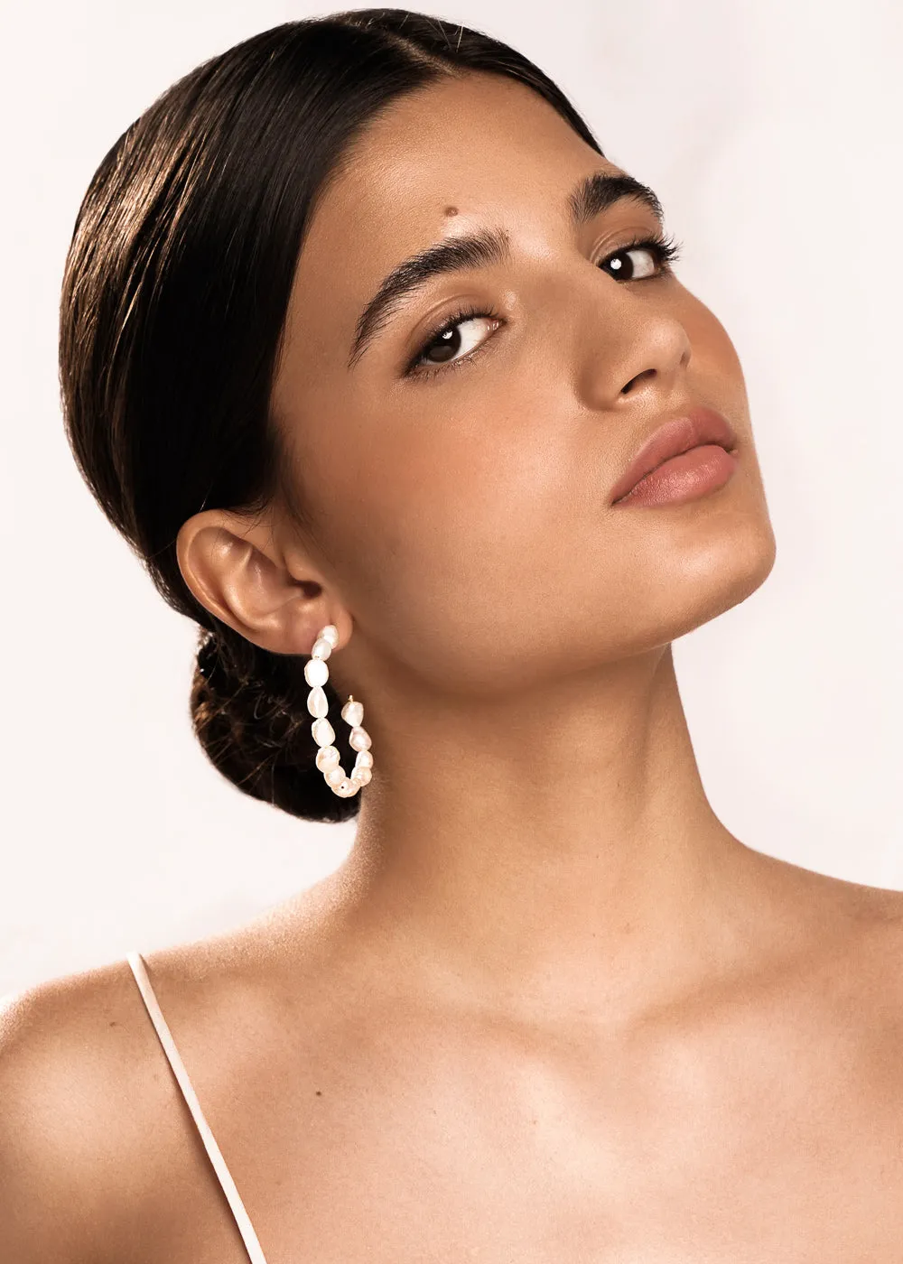 Statement Pearl Hoops in Gold