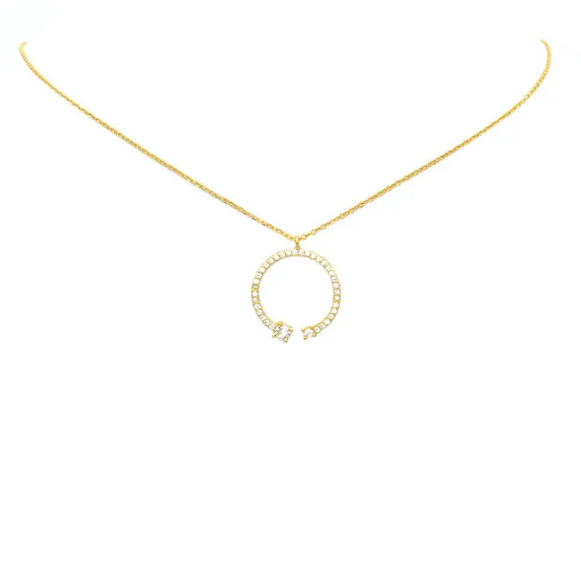 Sterling Silver Gold Plated CZ Open Circle Necklace