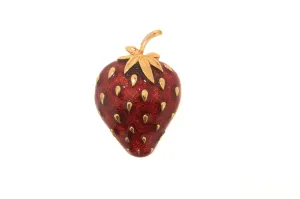 Strawberry Brooch Red Enamel Gold Fruit Pin