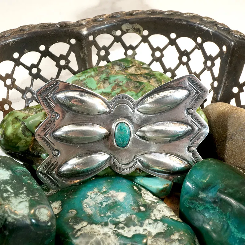 Stylized Butterfly Brooch in Silver & Turquoise