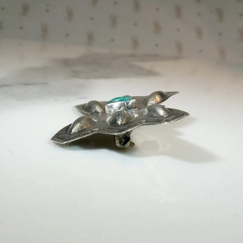 Stylized Butterfly Brooch in Silver & Turquoise