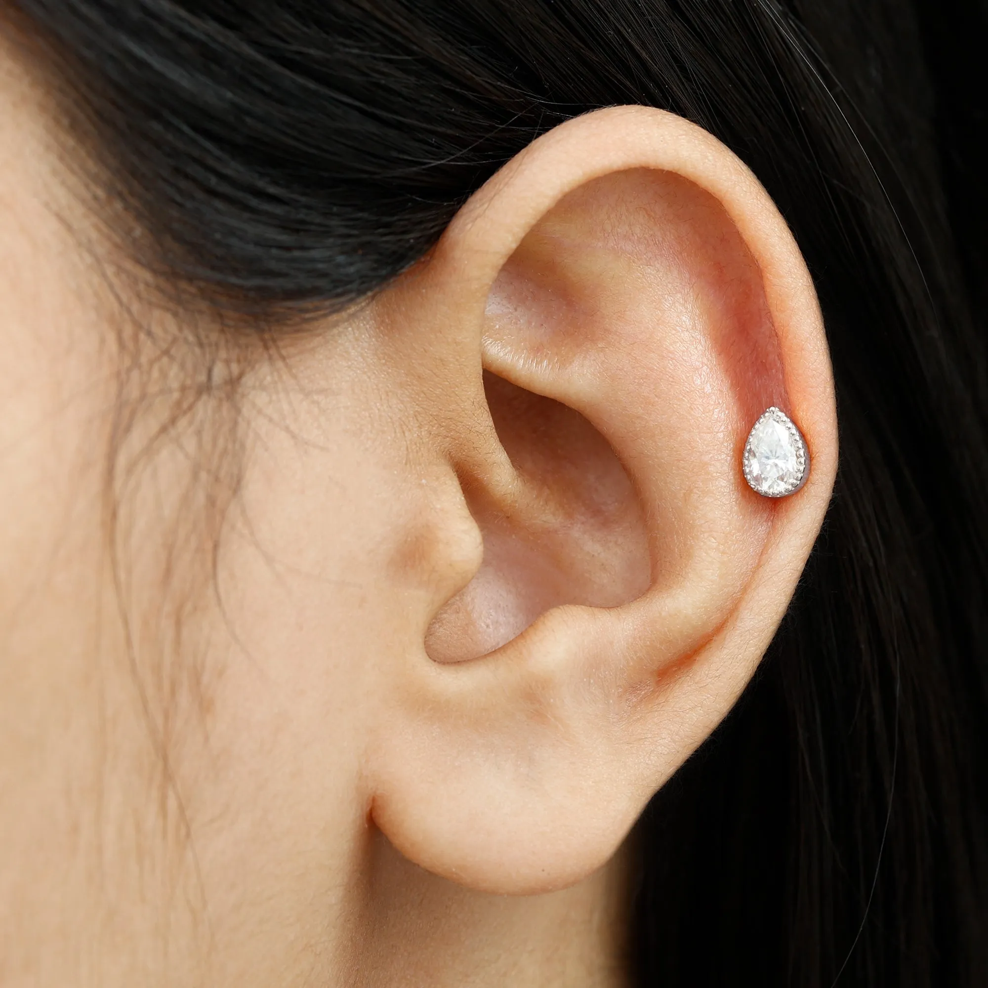 Teardrop Diamond Solitaire Earring for Helix Piercing