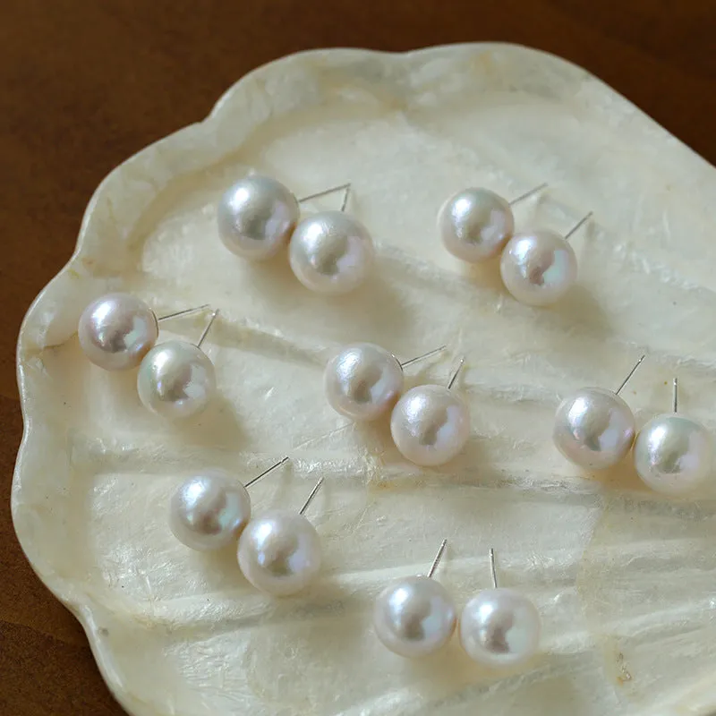 Textured Wrinkled Round Baroque Pearls Studs Earrings