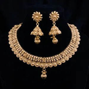 Traditional Ethnic Antique Gold Choker style Necklace set with Jhumka