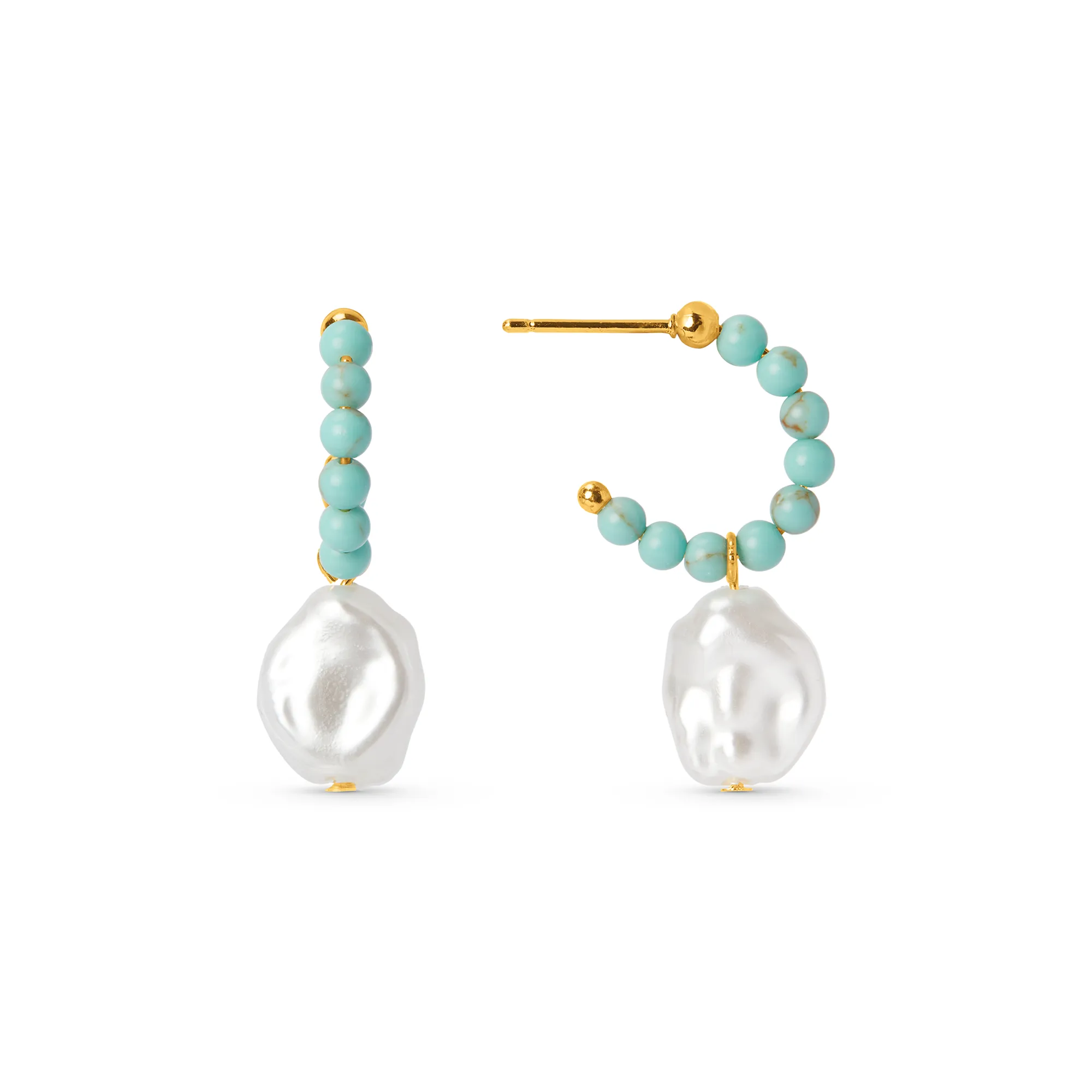 Turqouise Hoop & Pearl Drop Earrings