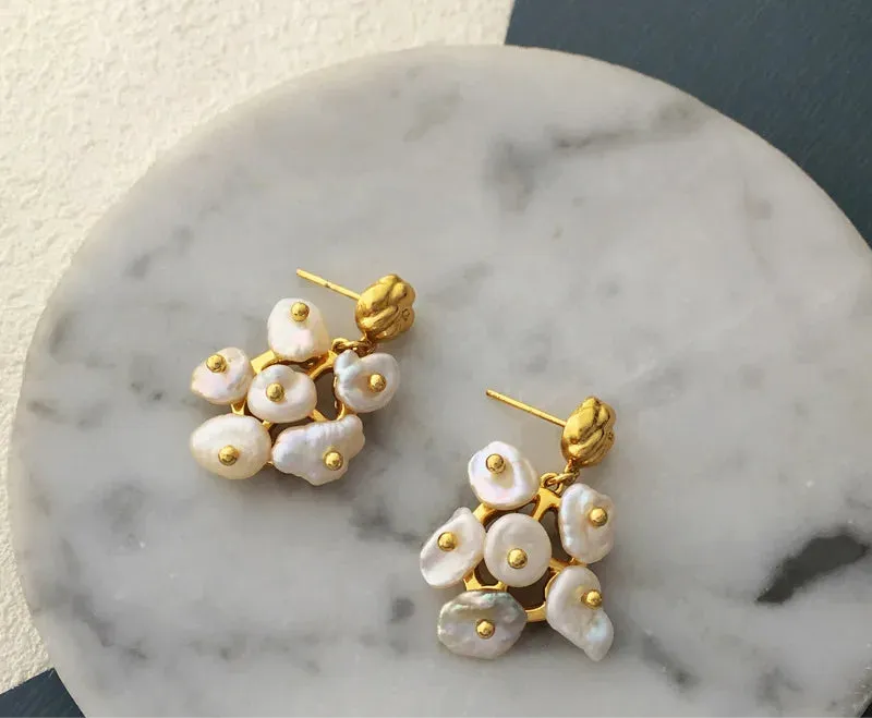 VAIGE Golden Asymmetrical Irregular Pearl Dangle Earrings