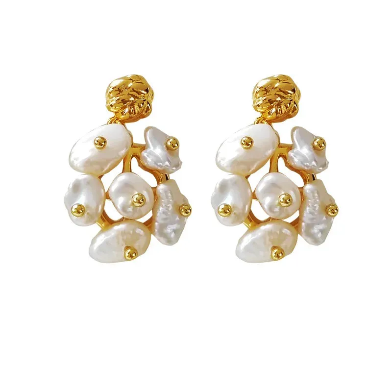 VAIGE Golden Asymmetrical Irregular Pearl Dangle Earrings