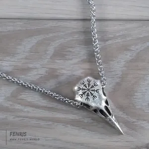 Viking Necklace Silver Raven Helm of Awe Norse Style