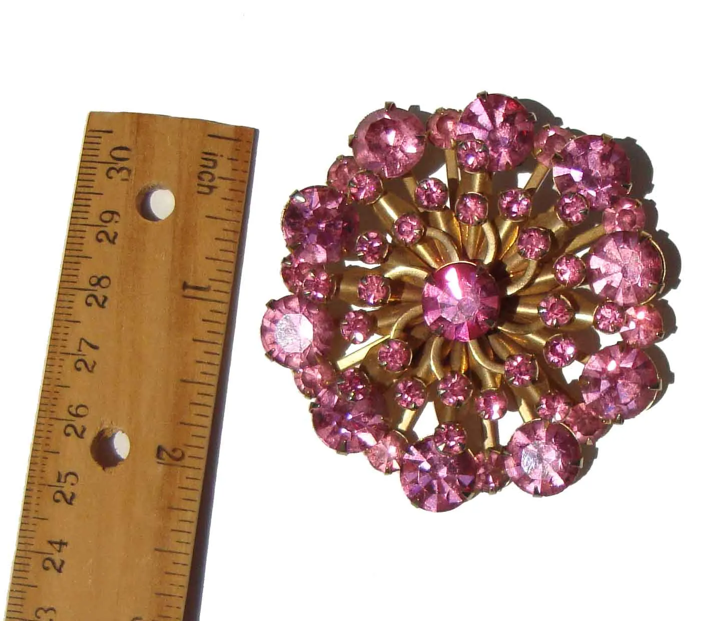 Vintage 50s Pink Rhinestone Brooch Pin