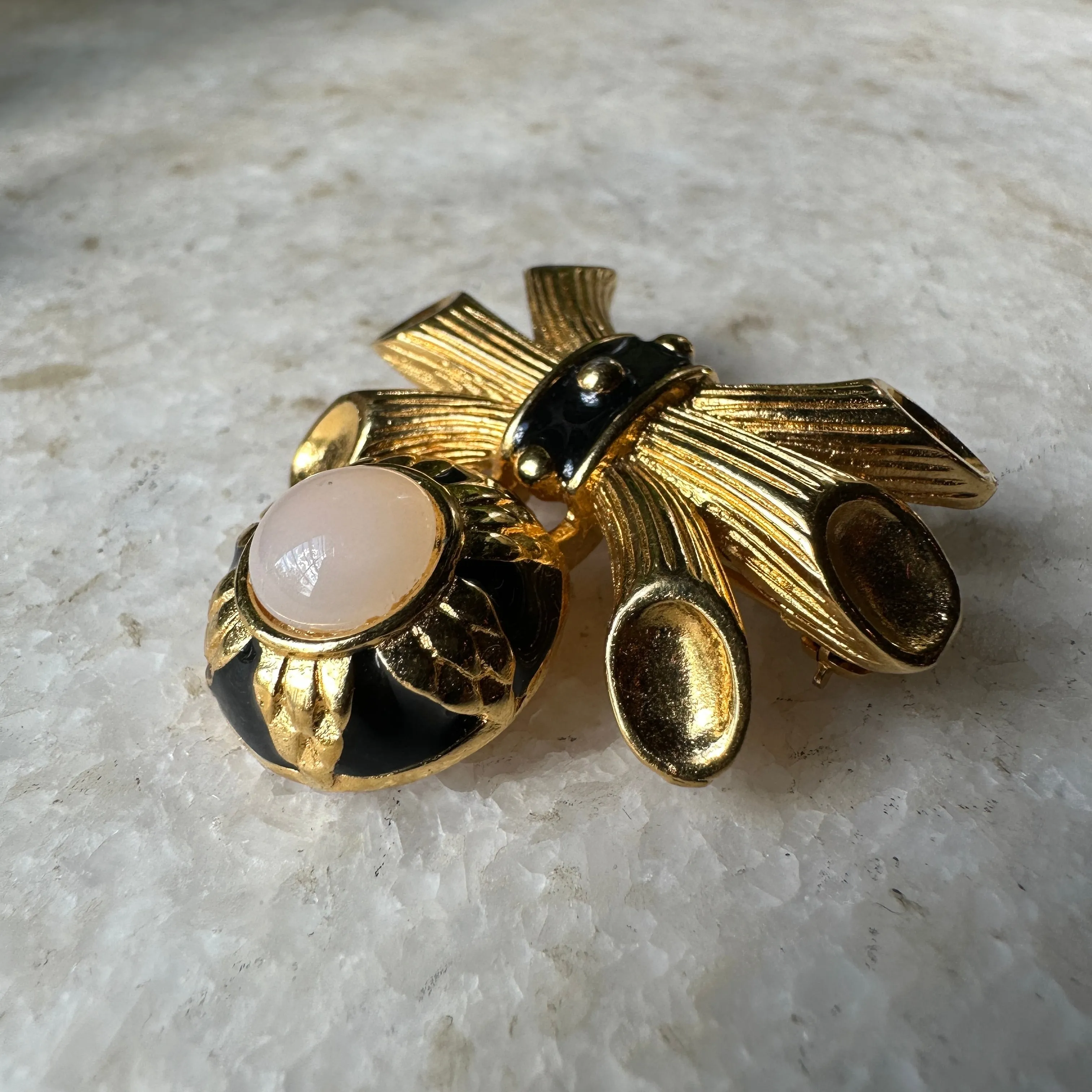 Vintage 80s Fendi Brooch with Faux Pearl