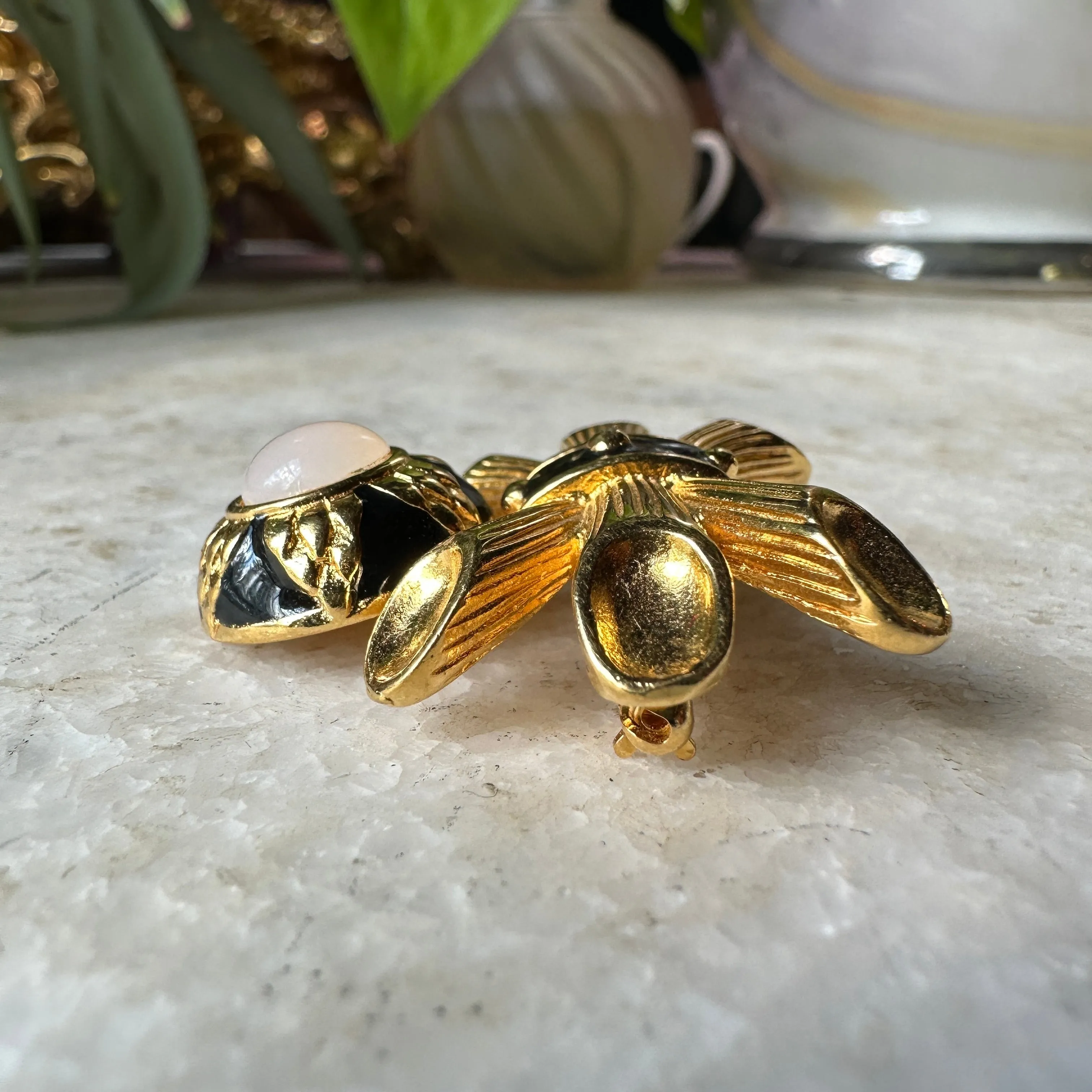 Vintage 80s Fendi Brooch with Faux Pearl