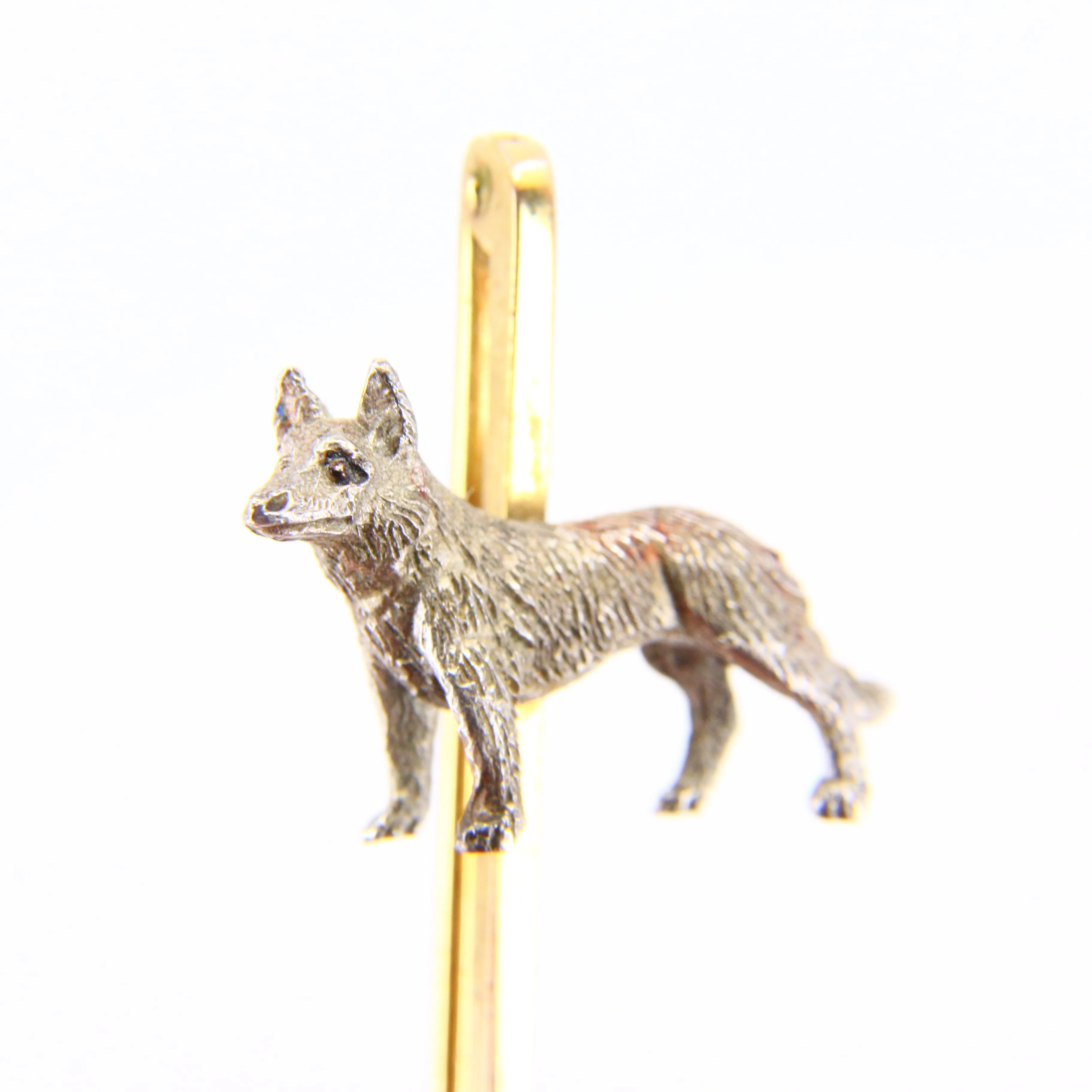 Vintage 9ct Fox Brooch 9 Carat Yellow Gold & Silver Vertical Dog Brooch Boxed