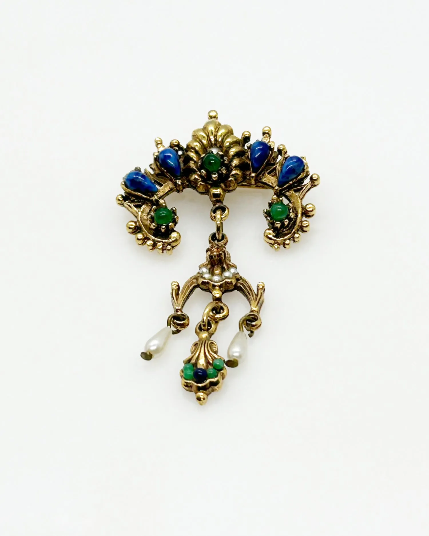 Vintage ART Brooch with Blue and Green Accents