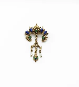 Vintage ART Brooch with Blue and Green Accents