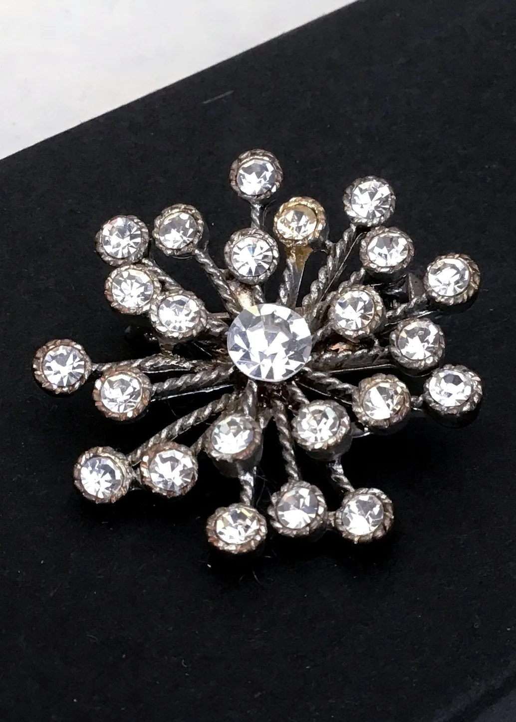 Vintage Atomic Starburst Rhinestone Brooch