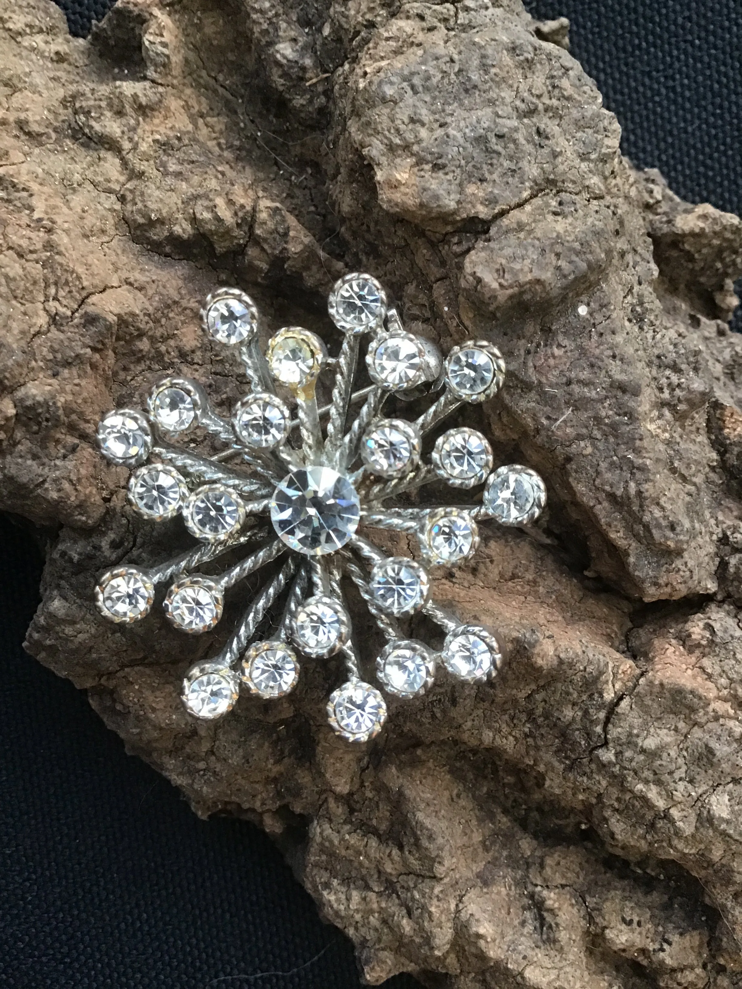 Vintage Atomic Starburst Rhinestone Brooch