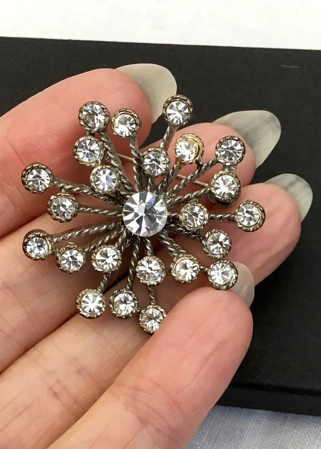 Vintage Atomic Starburst Rhinestone Brooch