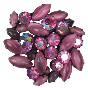 Vintage Austrian Rhinestone Brooch Pink &amp; Purple Navettes Signed Austria 1950s